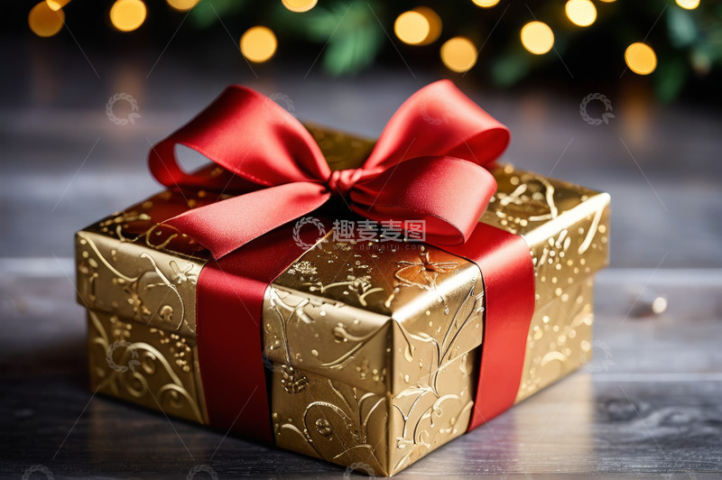 高清大图下载【趣麦麦图】金色礼品盒配红色蝴蝶结