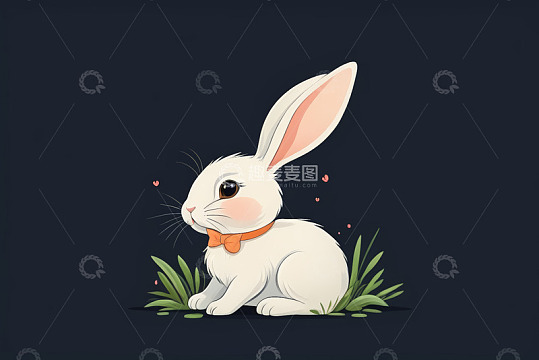 可爱白兔花卉动画形象