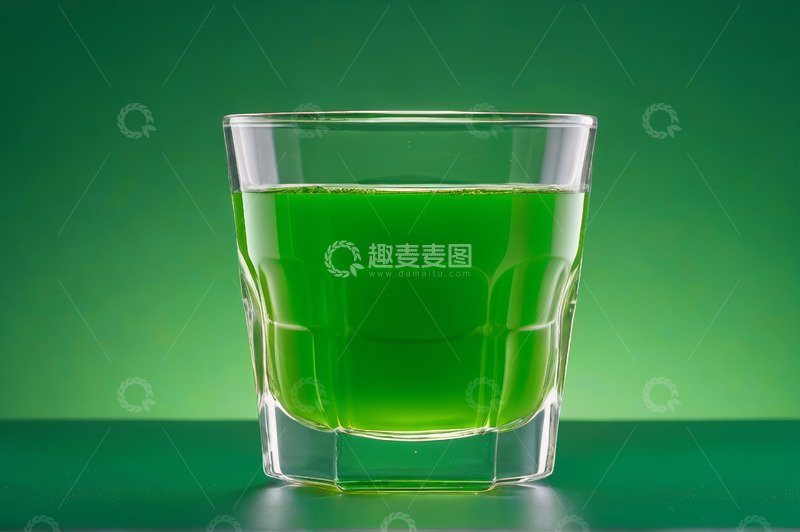 高清大图下载【趣麦麦图】玻璃杯中绿色液体饮品特写
