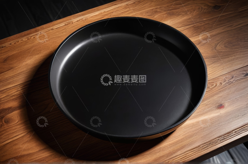 高清大图下载【趣麦麦图】木质桌面上的黑色圆盘