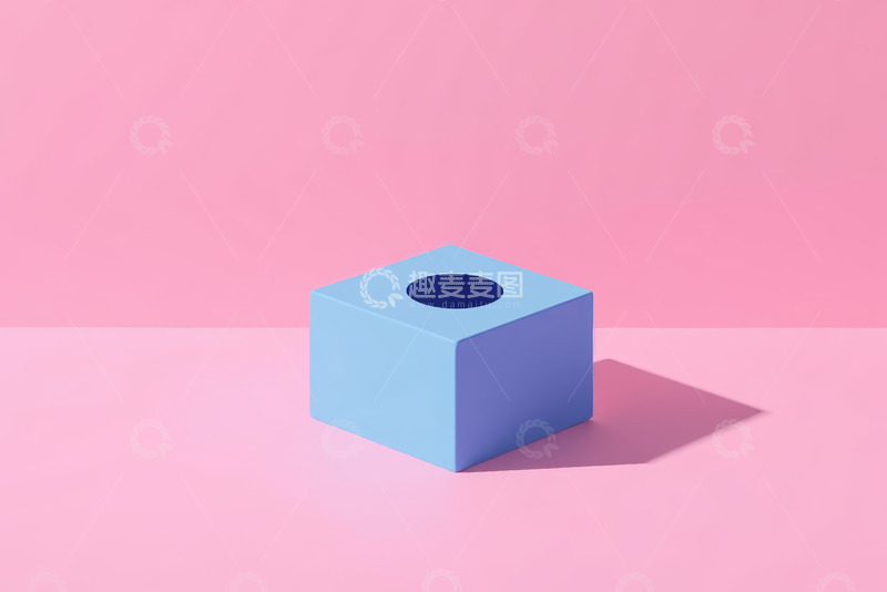 高清大图下载【趣麦麦图】粉色背景蓝色立方体