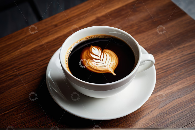 高清大图下载【趣麦麦图】木桌上的拉花咖啡特写