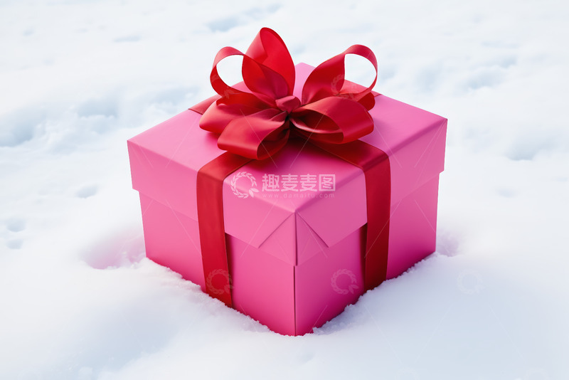 高清大图下载【趣麦麦图】雪地中的粉色礼物盒