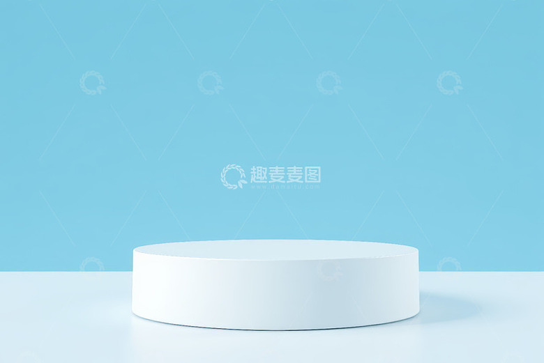 蓝色背景白色圆形展示台