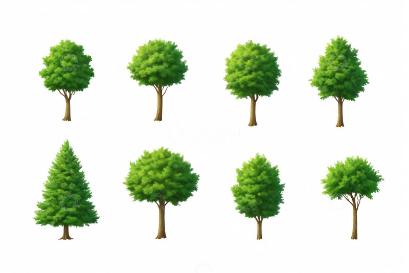 高清大图下载【趣麦麦图】多种形态绿色树木素材
