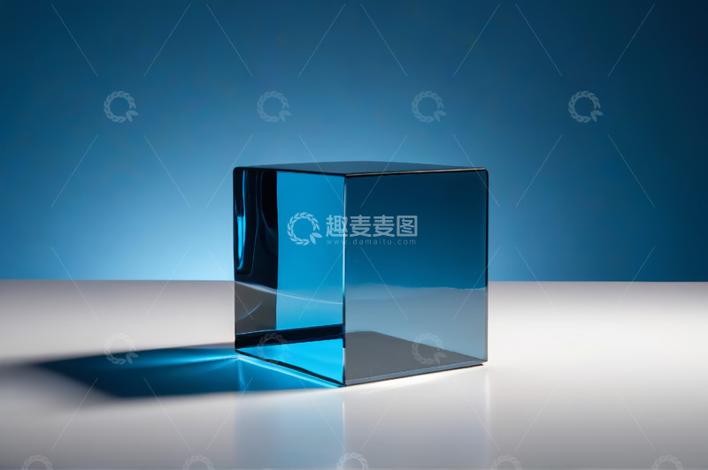 高清大图下载【趣麦麦图】蓝色透明玻璃立方体静物