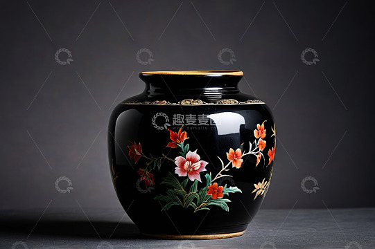 黑色花卉纹饰陶瓷花瓶