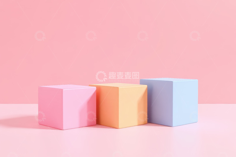 高清大图下载【趣麦麦图】三色立方体简约背景素材