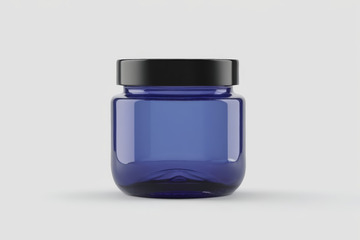 蓝色玻璃罐容器特写