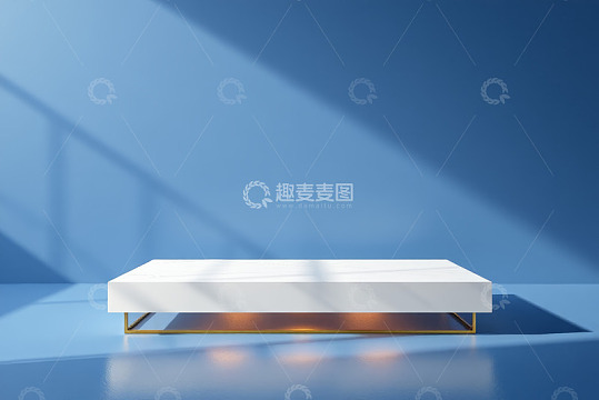蓝色背景白色展示台素材