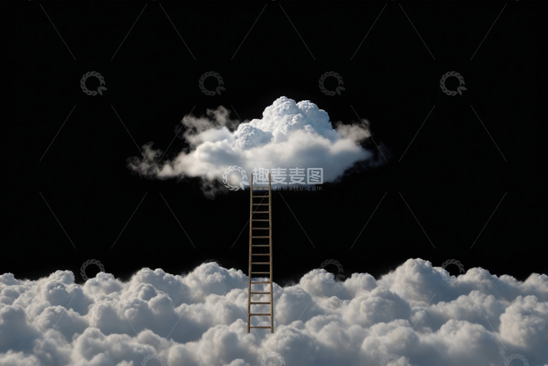 高清大图下载【趣麦麦图】云梯通向云端的奇幻景象