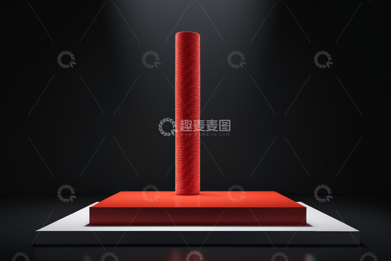 高清大图下载【趣麦麦图】黑色背景红色柱状物体展示