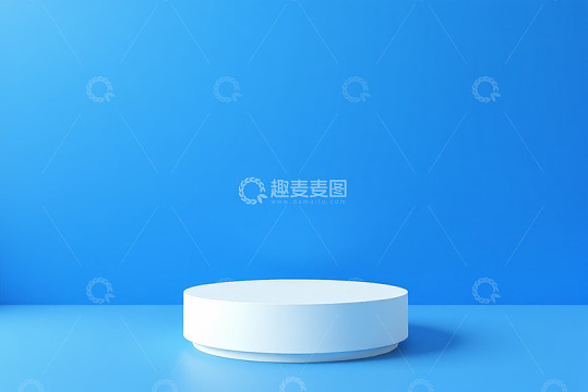 蓝色背景白色圆形展示台