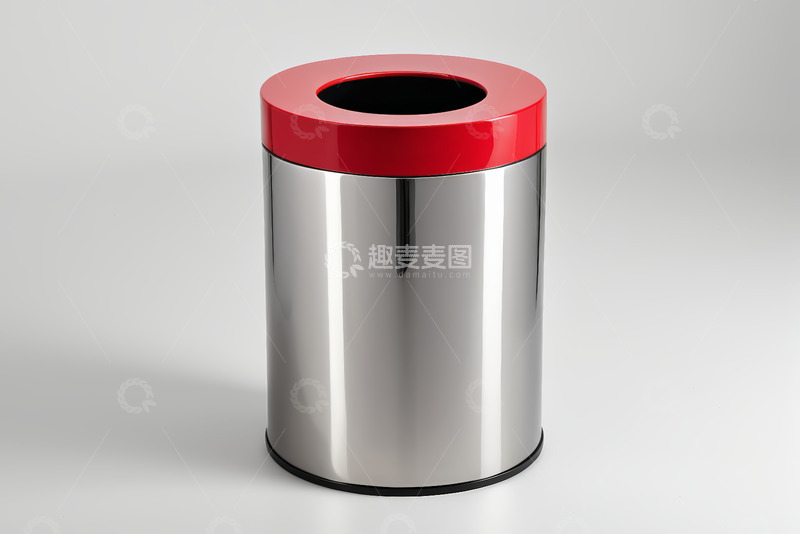 高清大图下载【趣麦麦图】金属材质红色顶盖垃圾桶