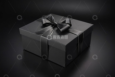 黑色礼品盒带蝴蝶结特写