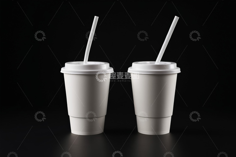 高清大图下载【趣麦麦图】白色一次性纸杯带吸管特写