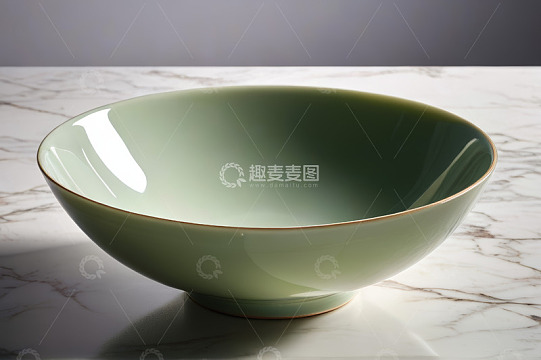 大理石台面上的绿色瓷碗