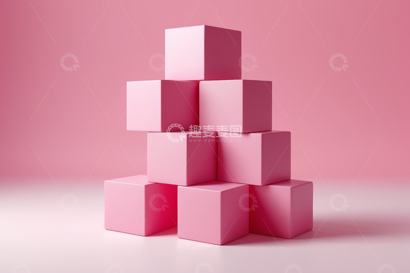高清大图下载【趣麦麦图】粉色立方体堆叠抽象场景