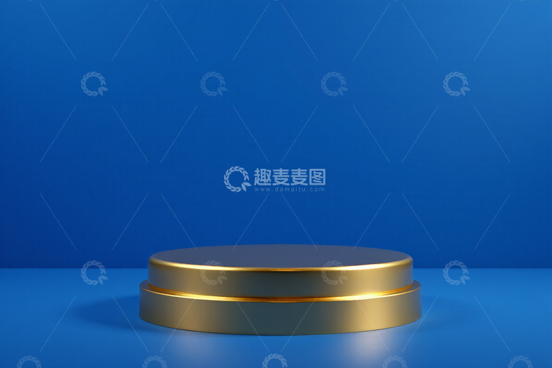 高清大图下载【趣麦麦图】蓝色背景下的金色圆形展示台
