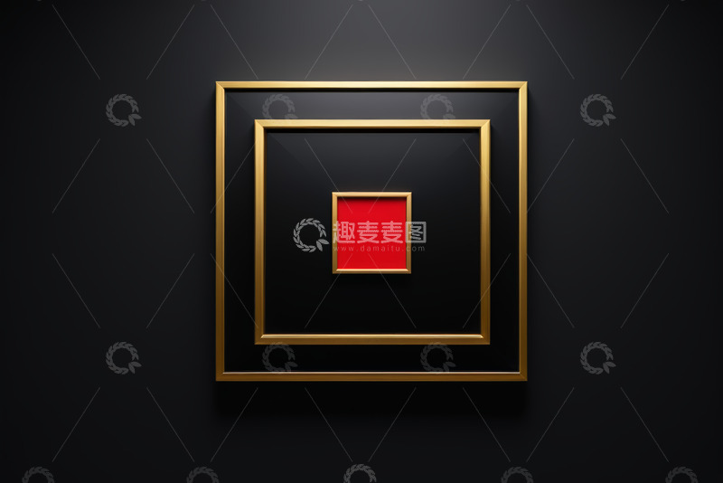 高清大图下载【趣麦麦图】黑色背景上嵌套的金色框架