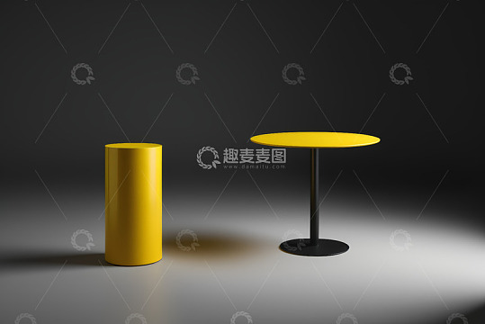 现代黄色圆柱与圆桌素材