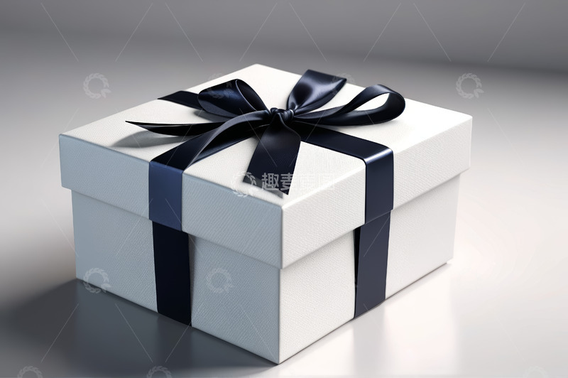 高清大图下载【趣麦麦图】白色礼品盒配黑色丝带