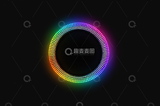 黑色背景彩色发光圆环素材