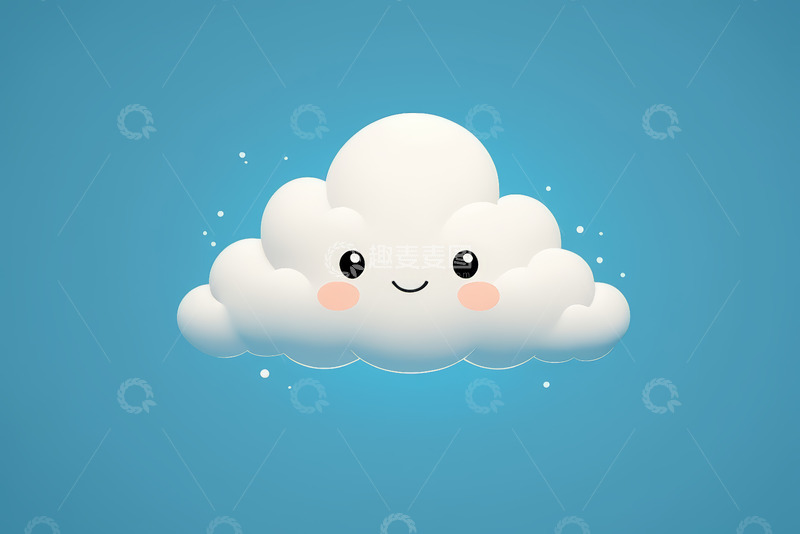 高清大图下载【趣麦麦图】卡通笑脸云朵蓝色背景图