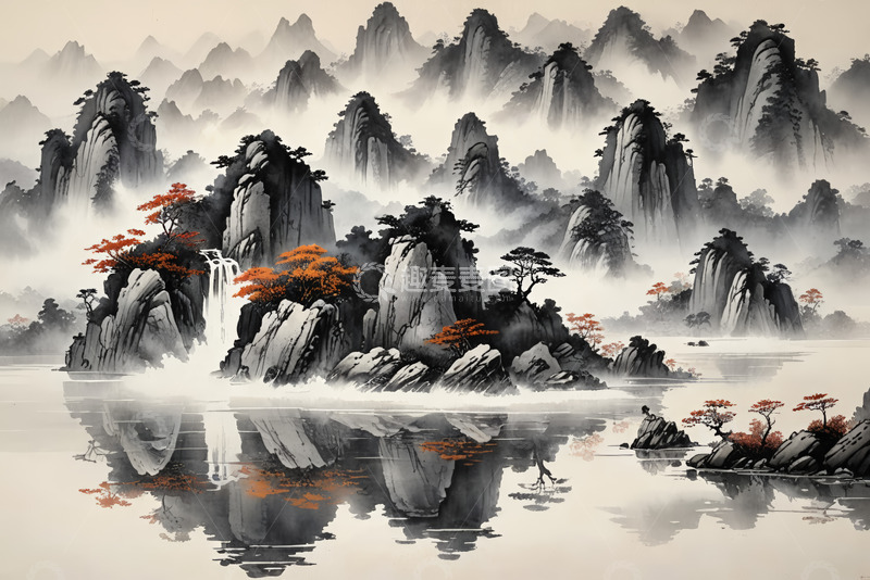 高清大图下载【趣麦麦图】中式水墨山水风景