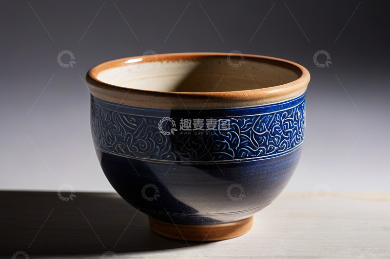 高清大图下载【趣麦麦图】蓝白花纹陶瓷碗特写