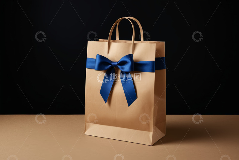 高清大图下载【趣麦麦图】带蓝色蝴蝶结的牛皮纸手提袋