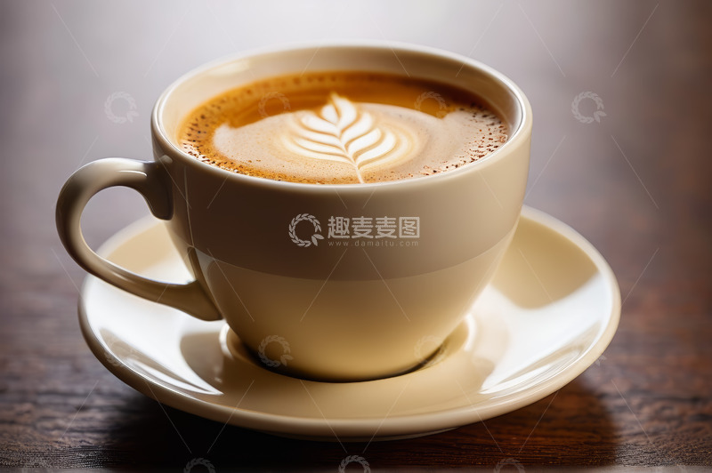 高清大图下载【趣麦麦图】白色咖啡杯中的拉花咖啡