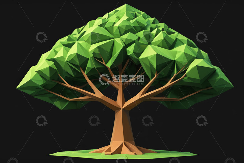 高清大图下载【趣麦麦图】低多边形风格绿色树木