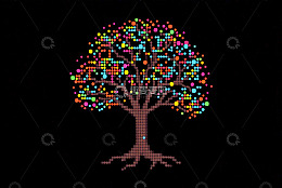 彩色圆点构成的抽象树图案