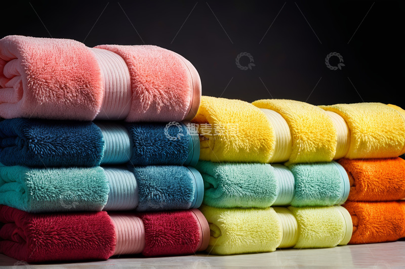高清大图下载【趣麦麦图】多彩毛巾堆叠特写