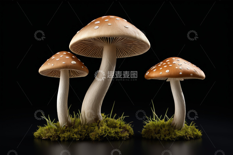 高清大图下载【趣麦麦图】三株蘑菇特写