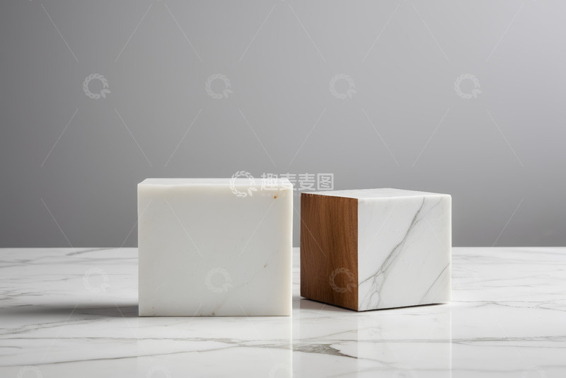 高清大图下载【趣麦麦图】白色大理石与木质方块展示