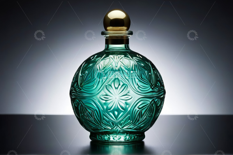 高清大图下载【趣麦麦图】绿玻璃香水瓶特写