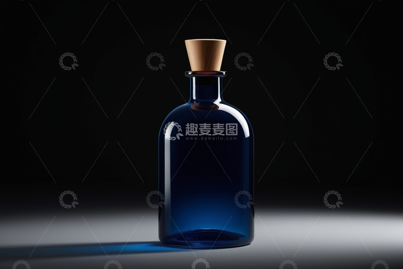 高清大图下载【趣麦麦图】蓝色玻璃瓶配木质瓶塞静物