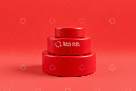 红色几何圆台堆叠展示素材