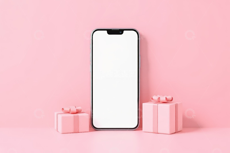高清大图下载【趣麦麦图】粉色背景智能手机与礼品盒
