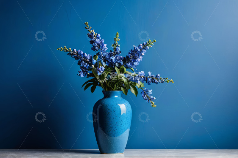 高清大图下载【趣麦麦图】蓝色花瓶插蓝色花卉静物