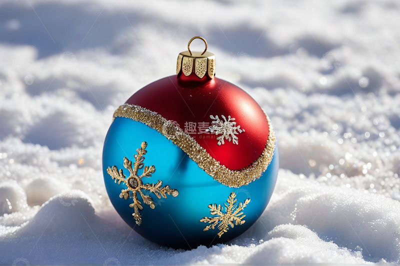 高清大图下载【趣麦麦图】雪地中的圣诞装饰球