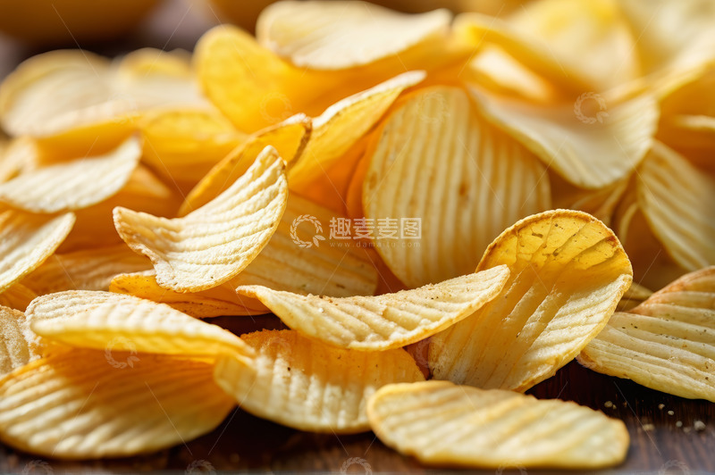 高清大图下载【趣麦麦图】堆叠的黄色波纹薯片特写