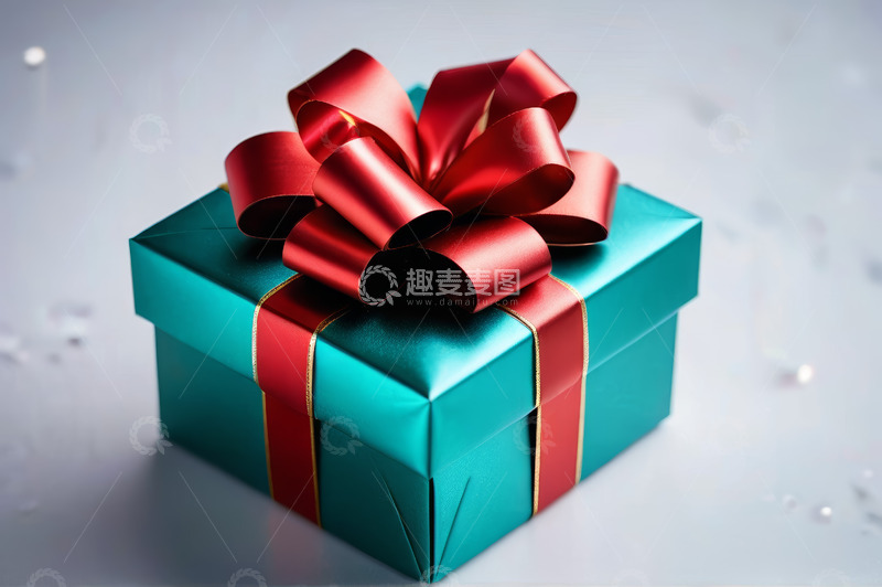 高清大图下载【趣麦麦图】蓝绿色礼品盒配红色蝴蝶结