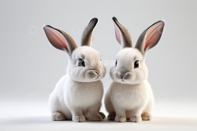 高清大图下载【趣麦麦图】两只可爱白兔相对而坐