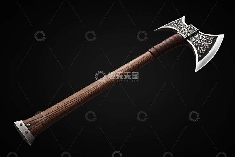 高清大图下载【趣麦麦图】装饰精美的木质金属战斧
