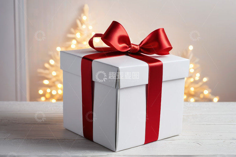 高清大图下载【趣麦麦图】白色礼盒配红色丝带装饰