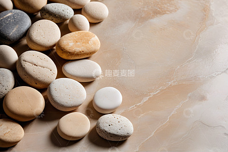 浅色背景上的多彩鹅卵石