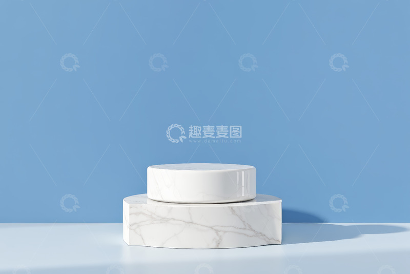 高清大图下载【趣麦麦图】蓝色背景白色大理石质感展示台